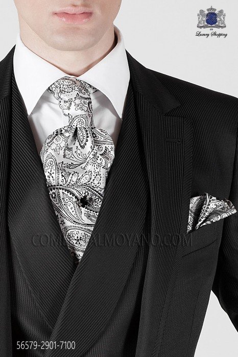 Black cashmere silk tie and handkerchief 56579 Ottavio Nuccio Gala