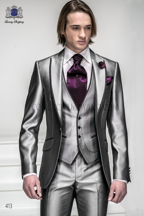 Traje de moda gris plata con vivos 413 Ottavio Nuccio Gala