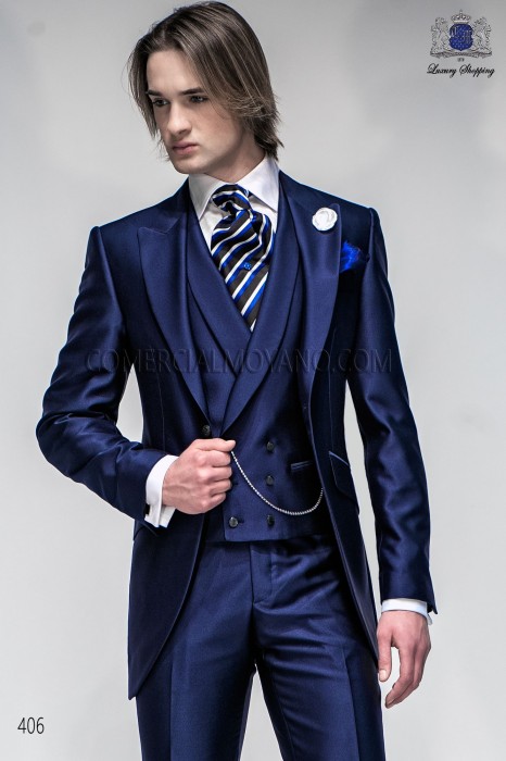 Italian metallic blue short frock groom suit 406 Ottavio Nuccio Gala