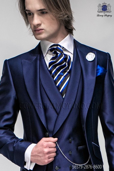 Blue fashionable striped ascot tie and hanky 2876-8600 Ottavio Nuccio Gala