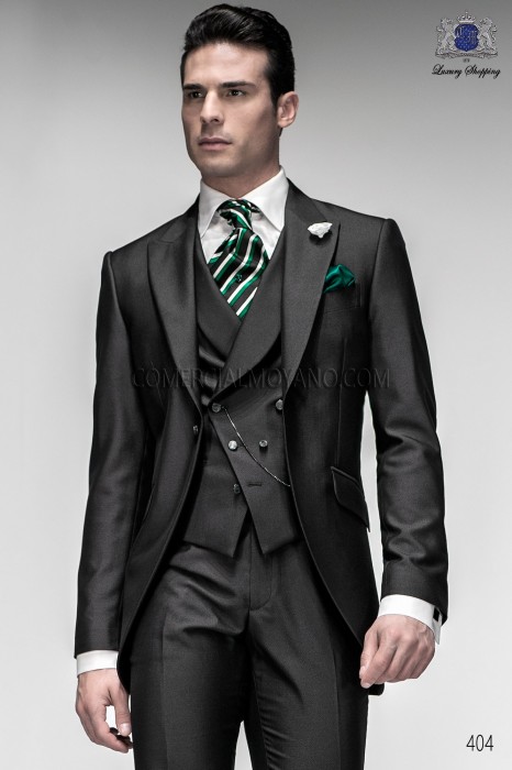 Italian gray short frock groom suit