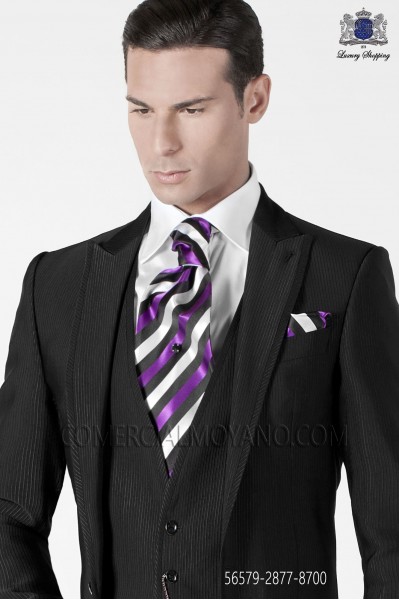 Ascot and handkerchief purple stripes.