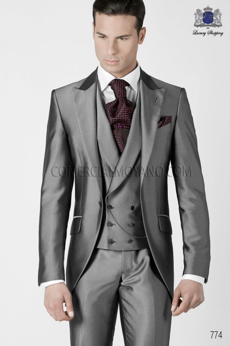 Italian gray short frock groom suit