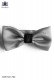 Gray bow tie with black knot.