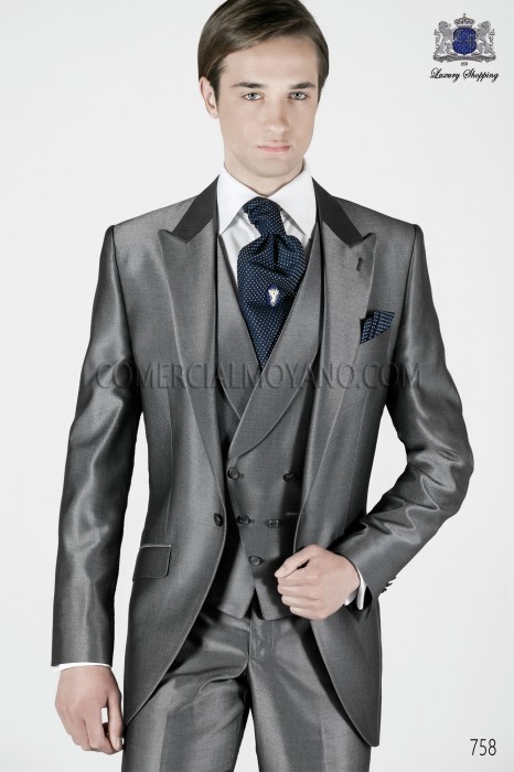 Italian anthracite gray short frock groom suit
