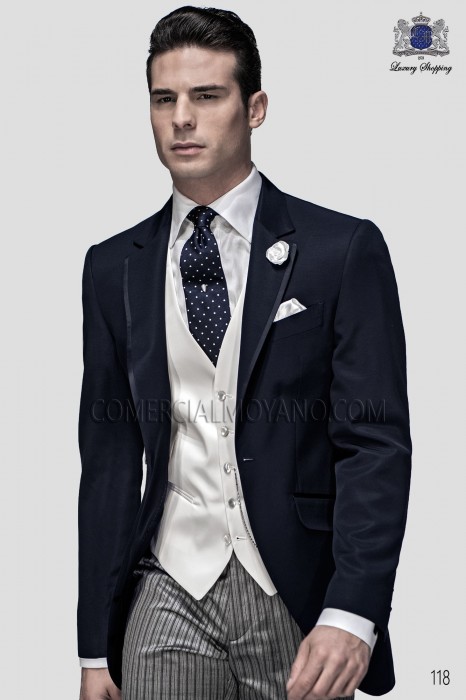 Italian blue short frock groom suit