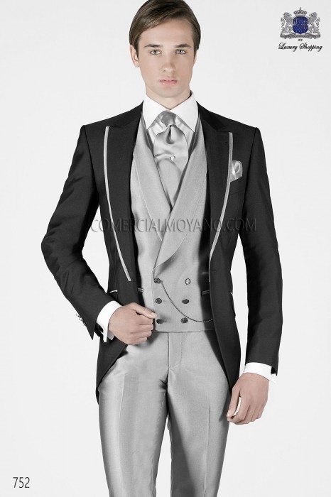 Italian charcoal gray short frock groom suit