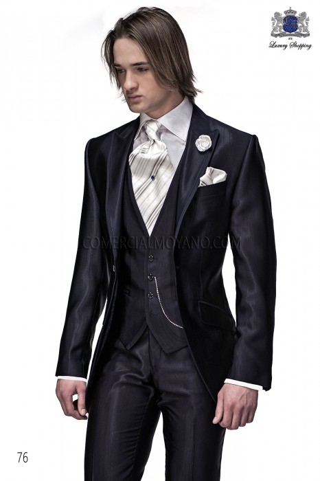 Italian blue short frock groom suit 3 pieces