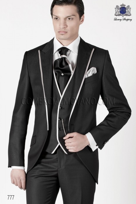  Italienisch schwarzen Bräutigam Longsakko-Anzug 3-teilig