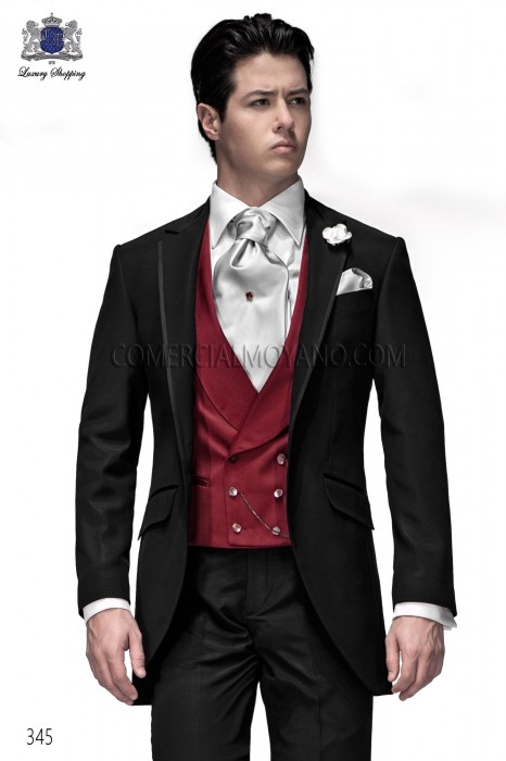 Italian black short frock groom suit