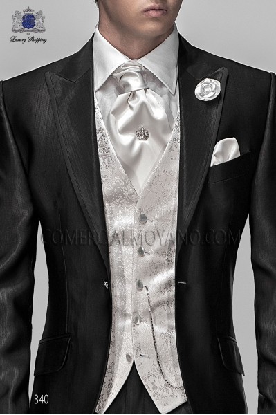 Pear gray groom waistcoat in silk jacquard fabric