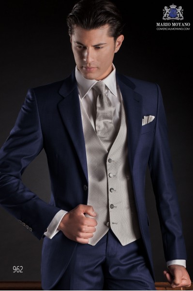 Élégant costume de marié bleu sur mesure fil à fil tissu 962 Mario Moyano