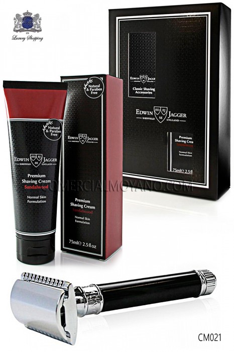  Pack English shaving with gift box. Ebony black classic razor and shaving cream tube 75 ml Sandalwood