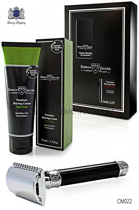  Pack English shaving with gift box. Ebony black classic razor and shaving cream Aloe Vera 75 ml tube
