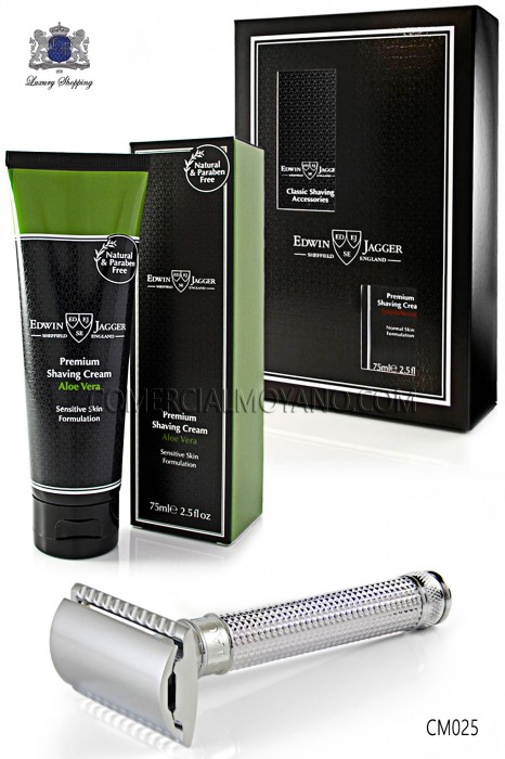  Pack English shaving with gift box. Classic metal shaving razor and shaving cream Aloe Vera 75 ml tube