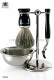 English shaved game Color black ebony, metal support with soap bowl, brush and razor. Edwin Jagger.