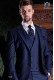 Italian tailoring suit stylish cut "Slim" two buttons. Microdesign blue fabric.
