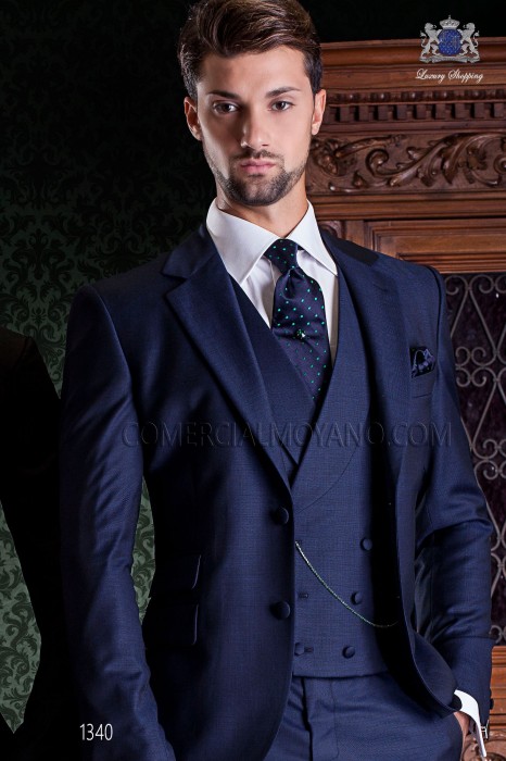 Italian tailoring suit stylish cut "Slim" two buttons. Microdesign blue fabric.