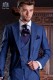 Élégant tailleur italien coupe redingote "Slim", une ouverture. Prince de Galles tissu bleu.