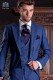 Elegant Italian frock coat tailoring cut "Slim", an opening. Prince of Wales blue fabric.