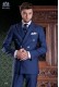 Costume croisé deux morceaux de couture italienne avec coupe élégante "Slim". Prince de Galles tissu bleu.