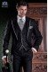 Elegant short frock coat Italian tailoring cut "Slim", an opening. Black wool fabric with contrast piping.