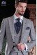 Elegant Italian frock coat cut "Slim". Prince of Wales fabric with thin blue stripe.