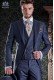 Frock coat elegant Italian tailoring cut "Slim". Blue fil a fil fabric.