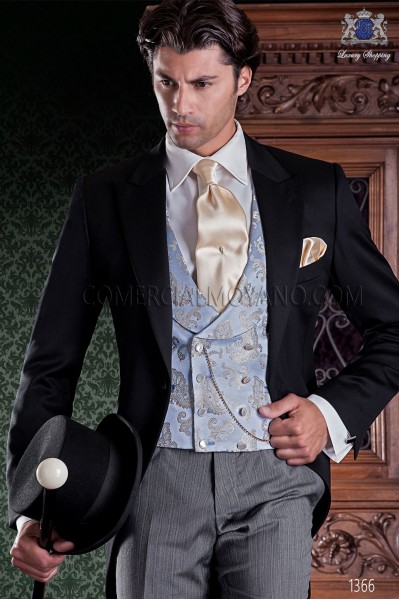 Italian tailoring groom suit 2 pieces, with elegant cut "Slim". Fabric 100% wool pants and black label.