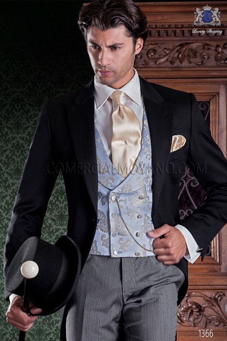 Italian tailoring groom suit 2 pieces, with elegant cut "Slim". Fabric 100% wool pants and black label.