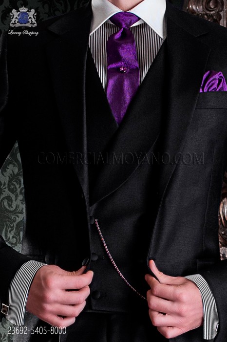  Gilet Croix-petit ami de couture italienne, 6 boutons. Tissu de laine noire.
