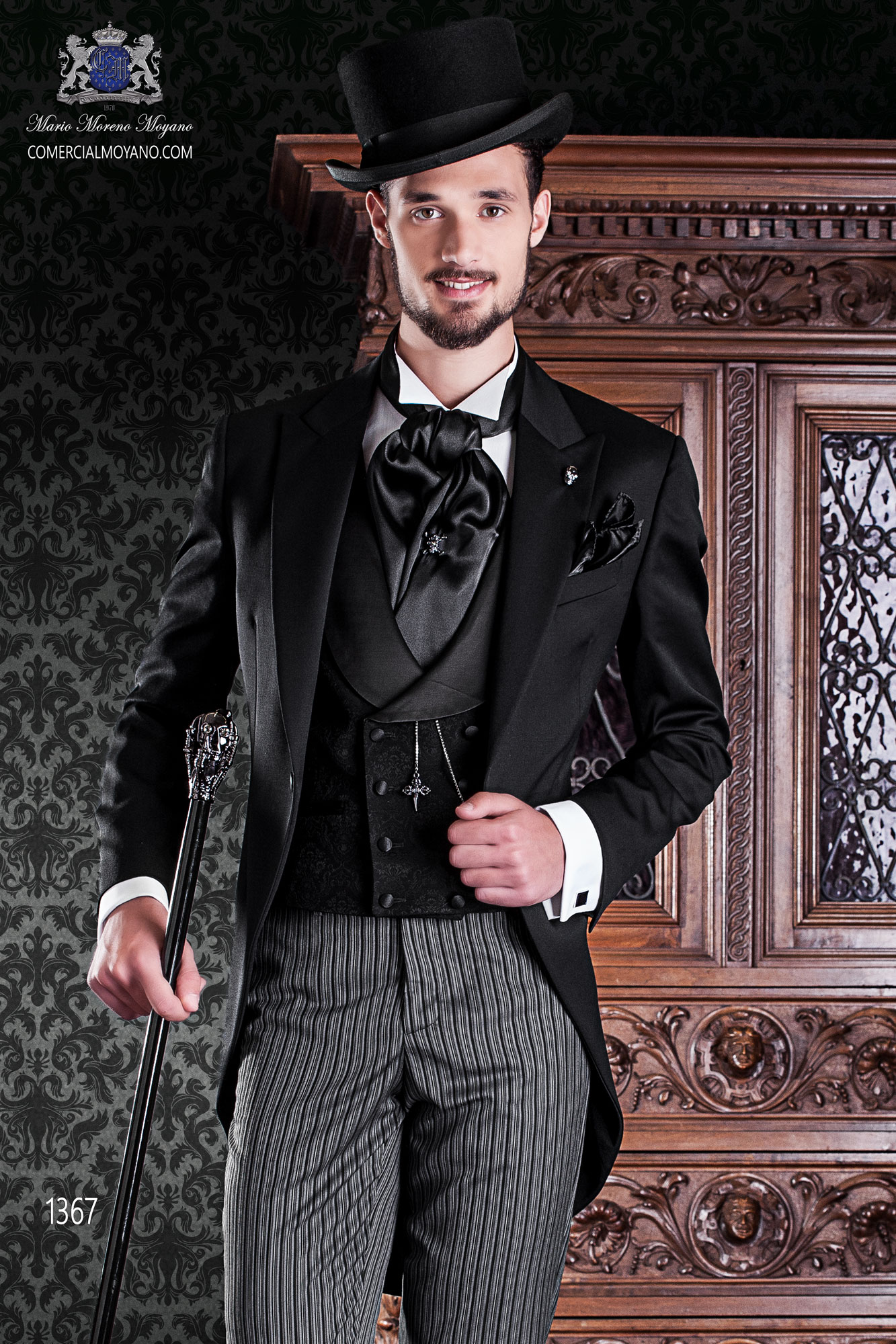 Elegant black groom frock coat cut Italian Ottavio Nuccio Gala 1367