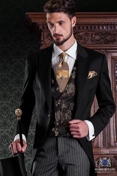 Couture italienne redingote 2 pièces, avec coupe élégante "Slim". Tissu 100% pantalons en laine et étiquette noire.