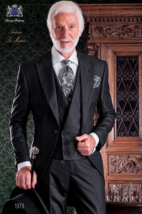 Frock coat elegant Italian tailoring cut "Slim". Pinstriped fabric.