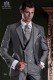 Maillot de couture italienne coupe élégante "Slim". Gris moyen tissé de laine d'alpaga.