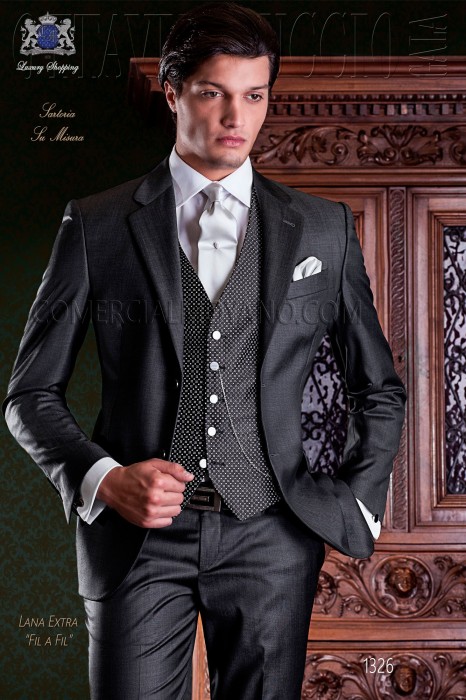 Italian tailoring suit 2-piece, elegant cut "Slim" two buttons. Fil a fil fabric charcoal gray.