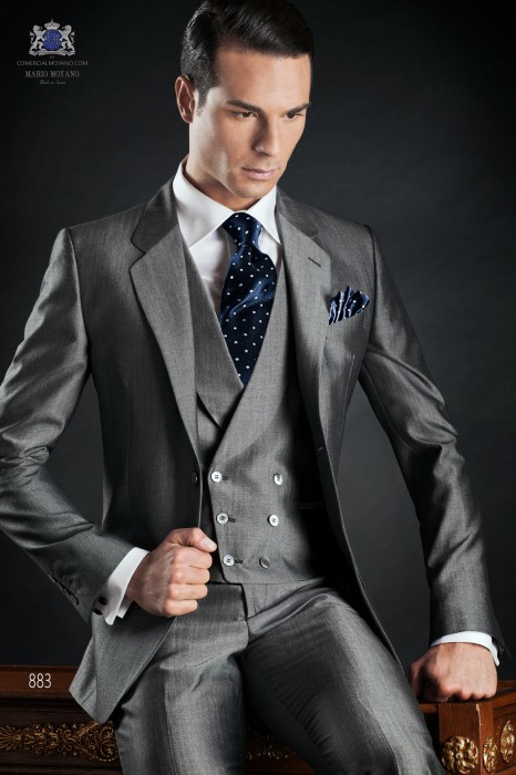 Bespoke mohair wool gray groom suit elegant slim fit 883 Mario Moyano
