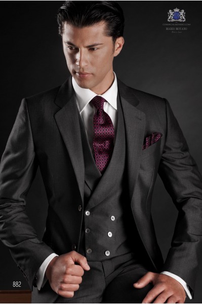 Gray mohair wool groom suit elegant fitted slim fit 882 Mario Moyano