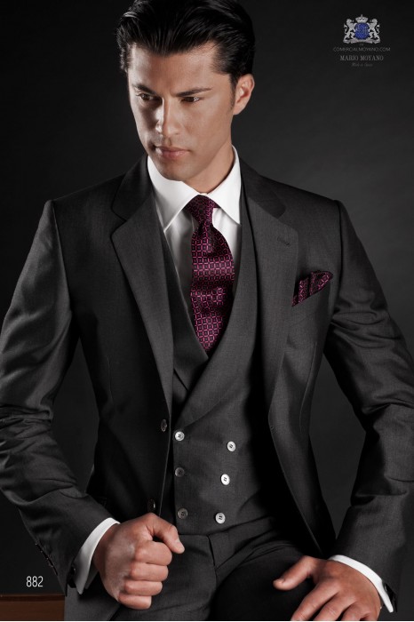 Gray mohair wool groom suit elegant fitted slim fit 882 Mario Moyano