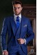 Italian tailoring suit stylish cut "Slim" Match Girl pocket and two buttons. Cool blue wool fabric.