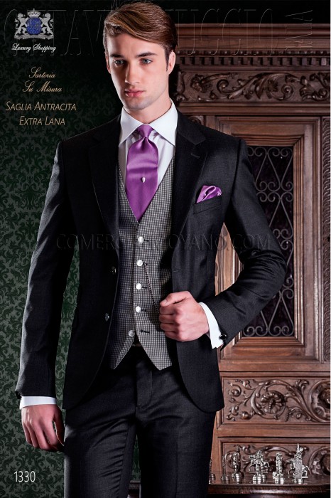 Klassischer anthrazitfarbener Bräutigamanzug aus reiner Wolle 1330 Mario Moyano