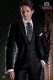 Italian tailoring suit with elegant cut "Slim" and Cerillera pocket. Satin black wool fabric.