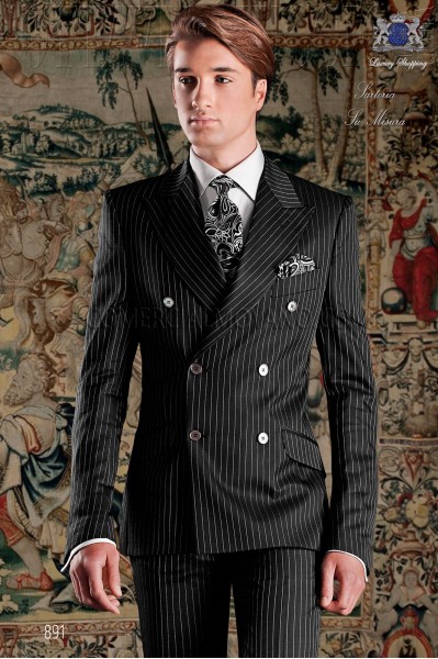 Italian double breasted black groom suit