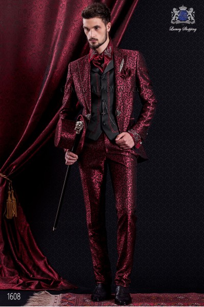  Groomswear Baroque. Vintage suit coat fabric crystal rhinestone black and red brocade