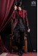  Groomswear Baroque. Suit coat in vintage red and black brocade fabric with mandarin collar. Pants in black satin.
