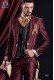  Costume de marié baroque. Veste en Vintage brocart rouge et noir avec couleur or fils à broder.