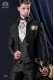 Groomswear Baroque. Vintage suit coat black brocade fabric with mandarin collar.