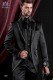 Groomswear Baroque. Vintage suit coat black satin fabric with silver embroidery.