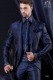 Groomswear Baroque. Frock coat of time Jacquard blue and black color.