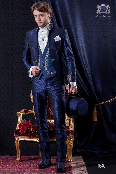 Groomswear Baroque. Levita vintage fabric with blue collar black brocade and jewels.